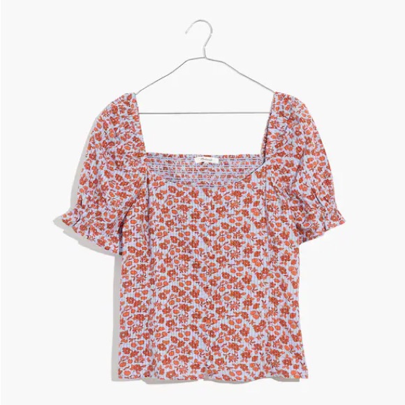 Madewell Button-Front Smocked-Back Top In Piccola Floral